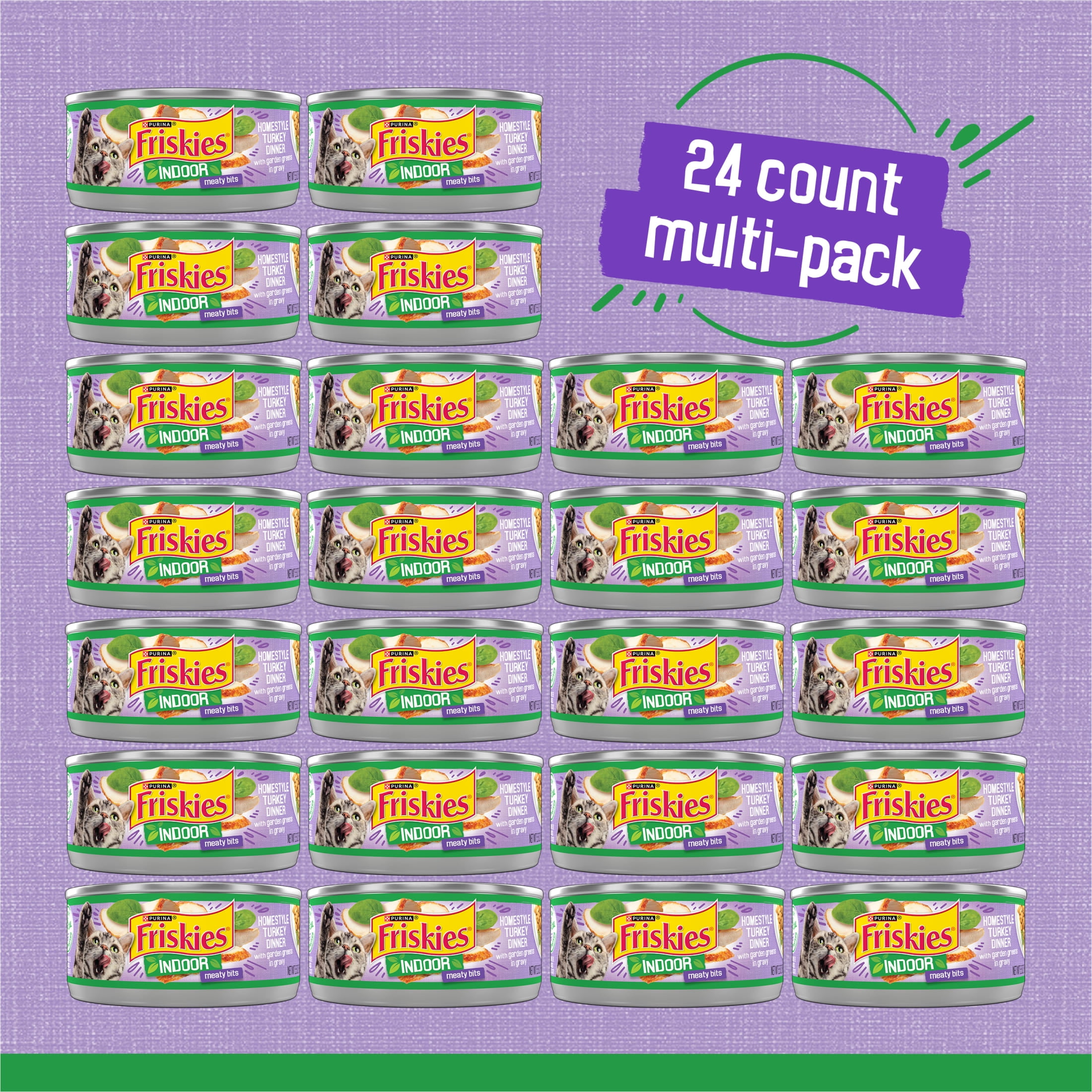Purina Friskies indoor Meaty Bits Turkey Dinner, Wet Cat Food, 5.5 oz Cans, 24 Pack