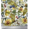 thumbnail image 1 of Soimoi Yellow Velvet Fabric Grapes & Sunflower Flower Print Sewing Fabric BTY 58 Inch Wide, 1 of 1