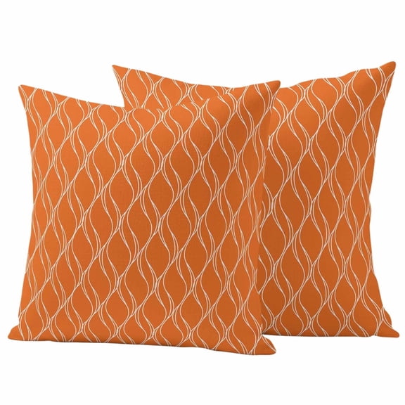 2 Pack Outdoor Waterproof Throw Pillow Covers,Abstract Modern Orange Wave Line Decorative Square Patio Pillowcases for Chair Couch Sofa 16x16in