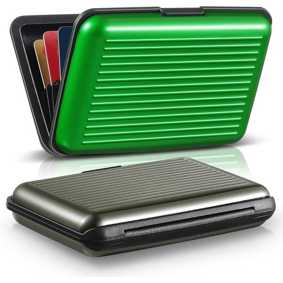 Minzimin 2 Pieces Credit Card Holder Slim Mini Rfid Blocking Credit Card Protector Aluminum Business Box Metal ID Organizer Wallet with 6 Slots for Women Men