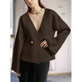 thumbnail image 5 of Womens V Neck Cardigan Long Bell Sleeve Button Down Open Front Loose Knit Fall Sweater Blazer Coffee M, 5 of 10