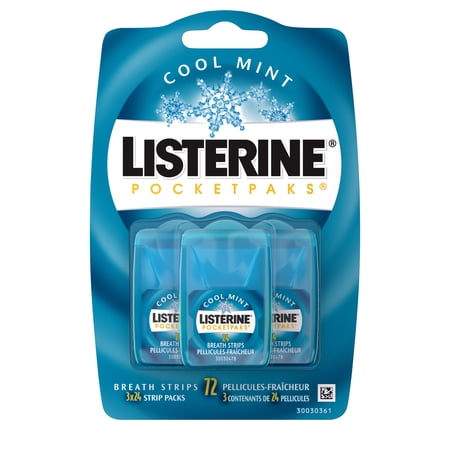 Listerine Cool Mint PocketPaks Oral Care Breath Strips, Breath Spray Alternative, 24 Count, 3 Pack
