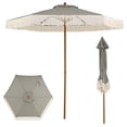 thumbnail image 1 of Costway Patio Umbrella with Fringe, Sun-Protective Polyester Canopy, Beach Umbrella Green + White + Natural, 1 of 10