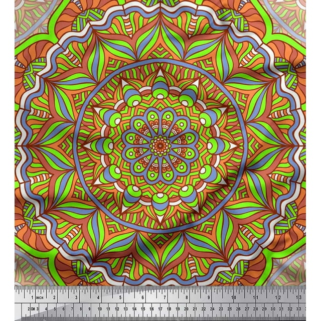 Soimoi Polyester Crepe Fabric Moroccan & Mandala Kaleidoscope Print Fabric by The Yard 52 Inch Wide