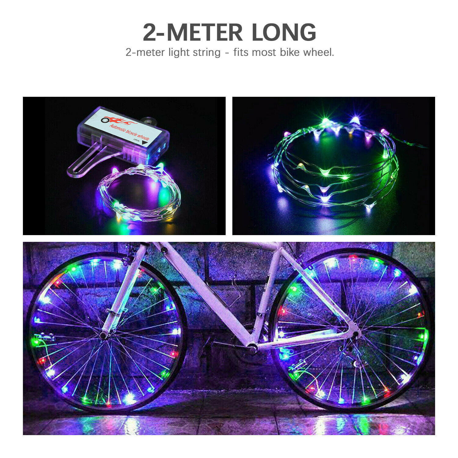 New Bike Rim Lights Wheel LED Spoke Light Bicycle String Strip Reflectors Lamp 