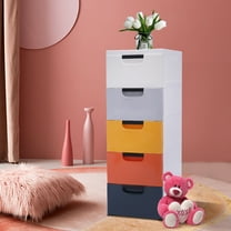 YIYIBYUS Plastic Storage Cabinet with 5 Drawers, Closet Tall Dresser Clothes Organizer, Playroom Bedroom Furniture Morandi Color
