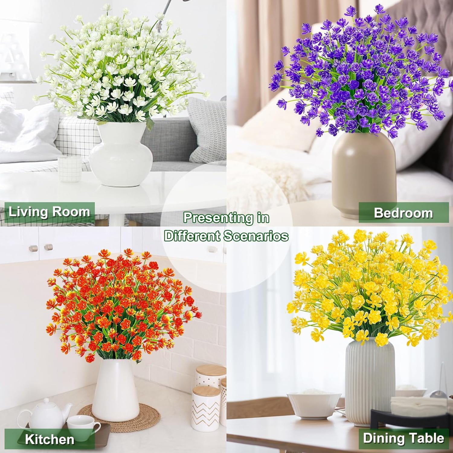 Corn Flower Artificial Flowers for Outdoor UV Resistant Fake Plants, Faux Plastic Flower Artificial Plants for Home Window Box Porch Indoor Cemetery Spring Summer Decor(White)