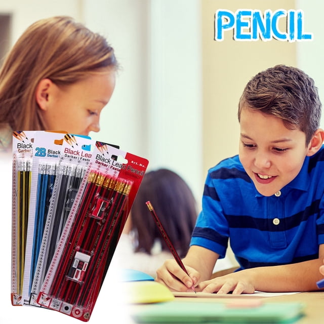 Fiudx 12 Lápices Redondos de Madera con Goma de Borrar, Pintura Ecológica, Juego Completo con Sacapuntas, Ideal para Dibujar, Escribir y Uso Educativo, 190 Mm de Longitud.