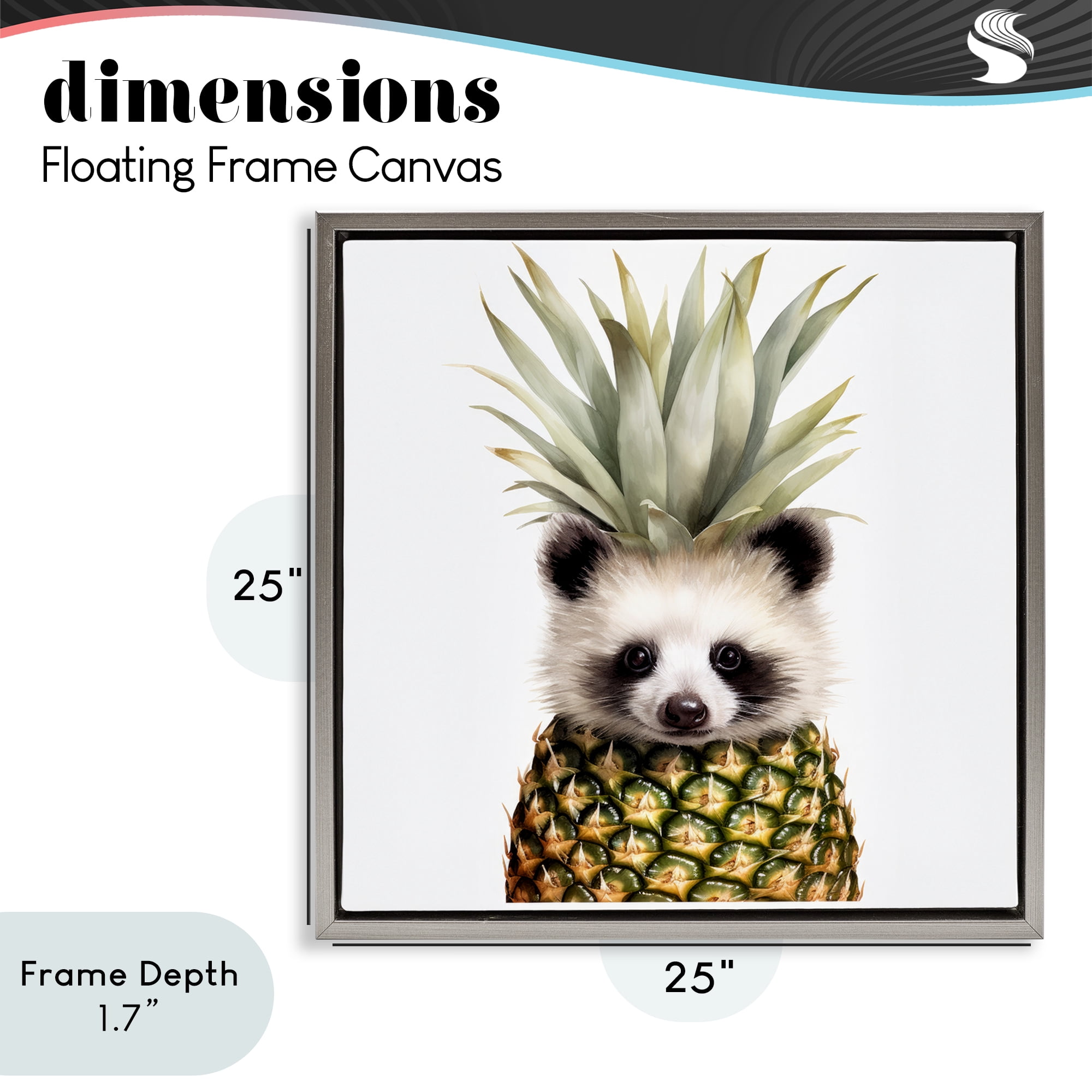 Stupell Industries Pineapple Panda Cub Gray Framed Floater Canvas Wall Art, design by Lazar Studio