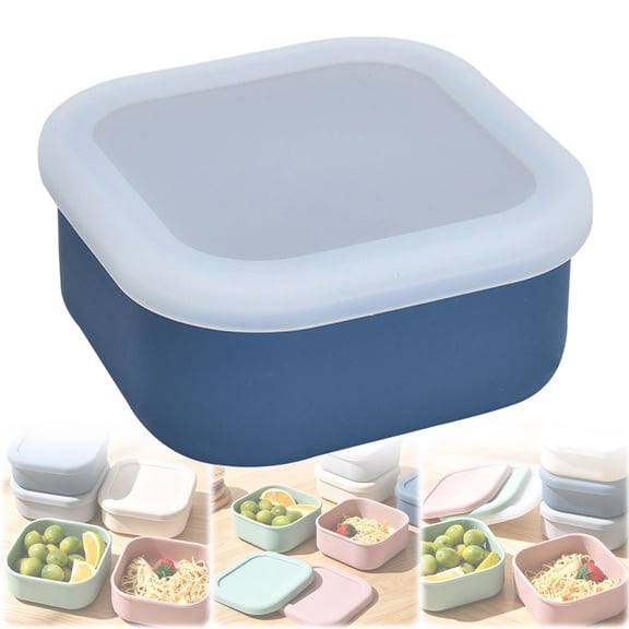 Silicone Storage Container with Lid, 5.3" x 5.3" x 2.6" Portable Meal Box, 1-Piece Microwave-Friendly Food Container for Meal Prep, Lunch, Travel and Home Storage, by Preplabs