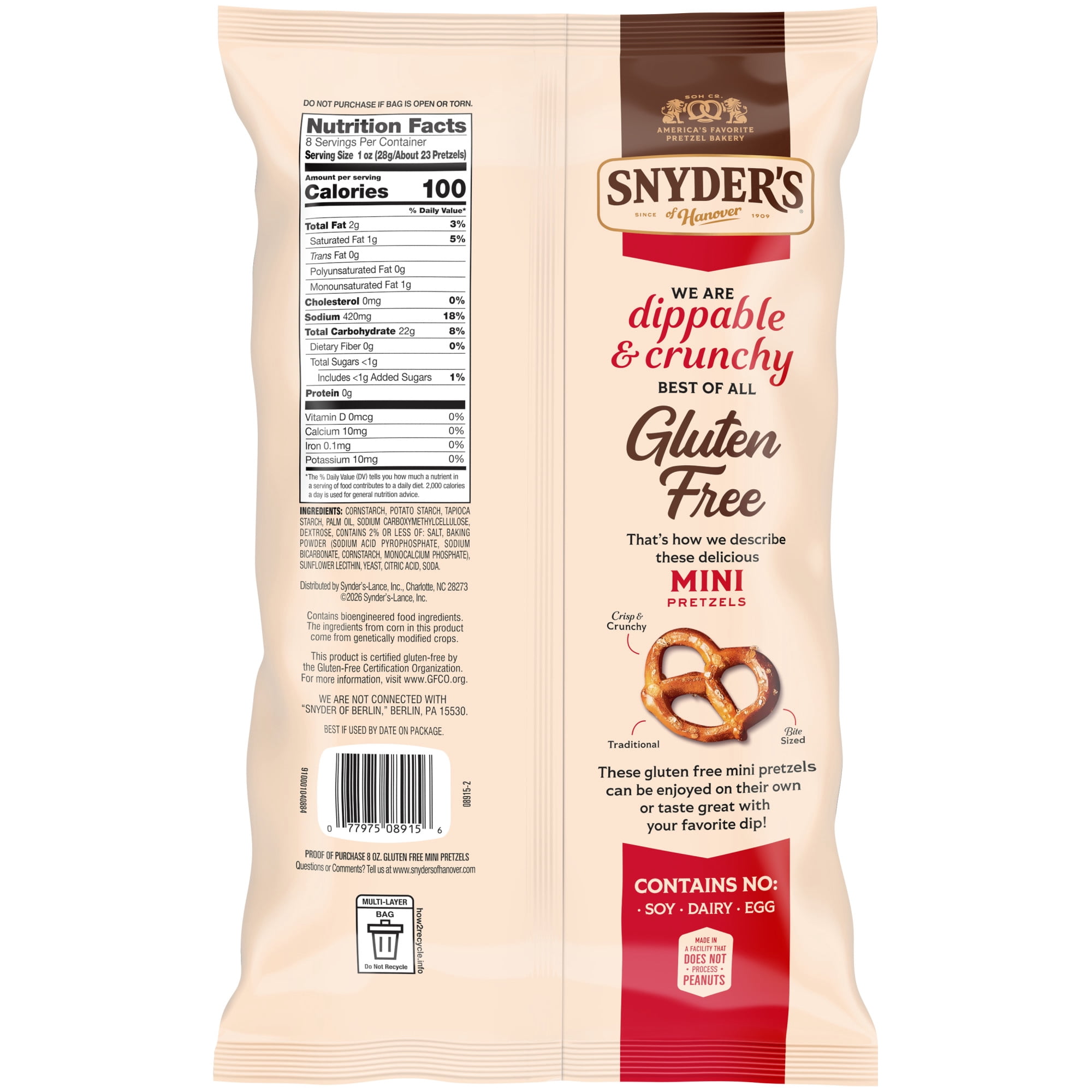 (3 pack) Snyder's of Hanover Gluten Free Mini Pretzels, 8 oz 1 Bag