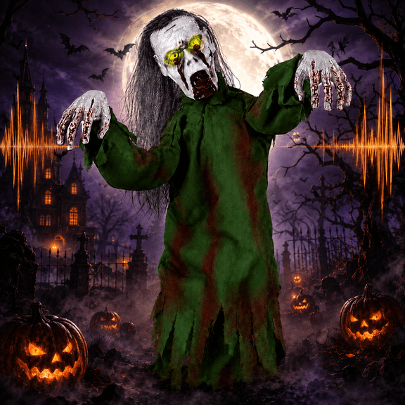 INSMART Halloween Skeleton Yard Decoration, 24 in Light Up Scary Prop with Sound and Motion, Touch and Sound Activated for Lawn Porch
