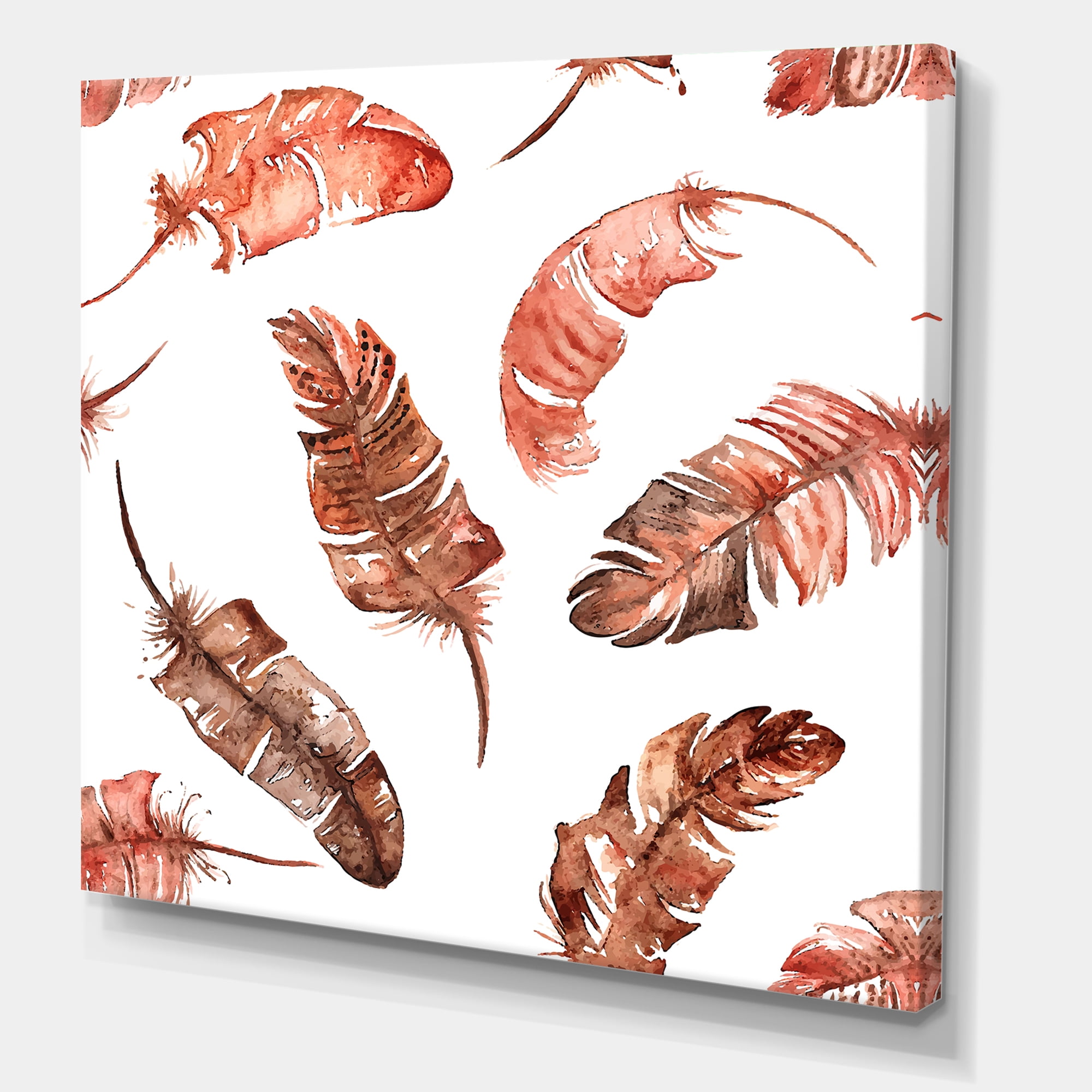 Designart ' Ethinic Orange Feathers On White ' Bohemian & Eclectic Canvas Wall Art Print