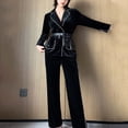 thumbnail image 2 of FAIWAD Velour Pajamas Set for Women Fall Winter Long Sleeve Trousers Pajamas Set Double-Breasted Homewear Suit (Medium, Black), 2 of 3