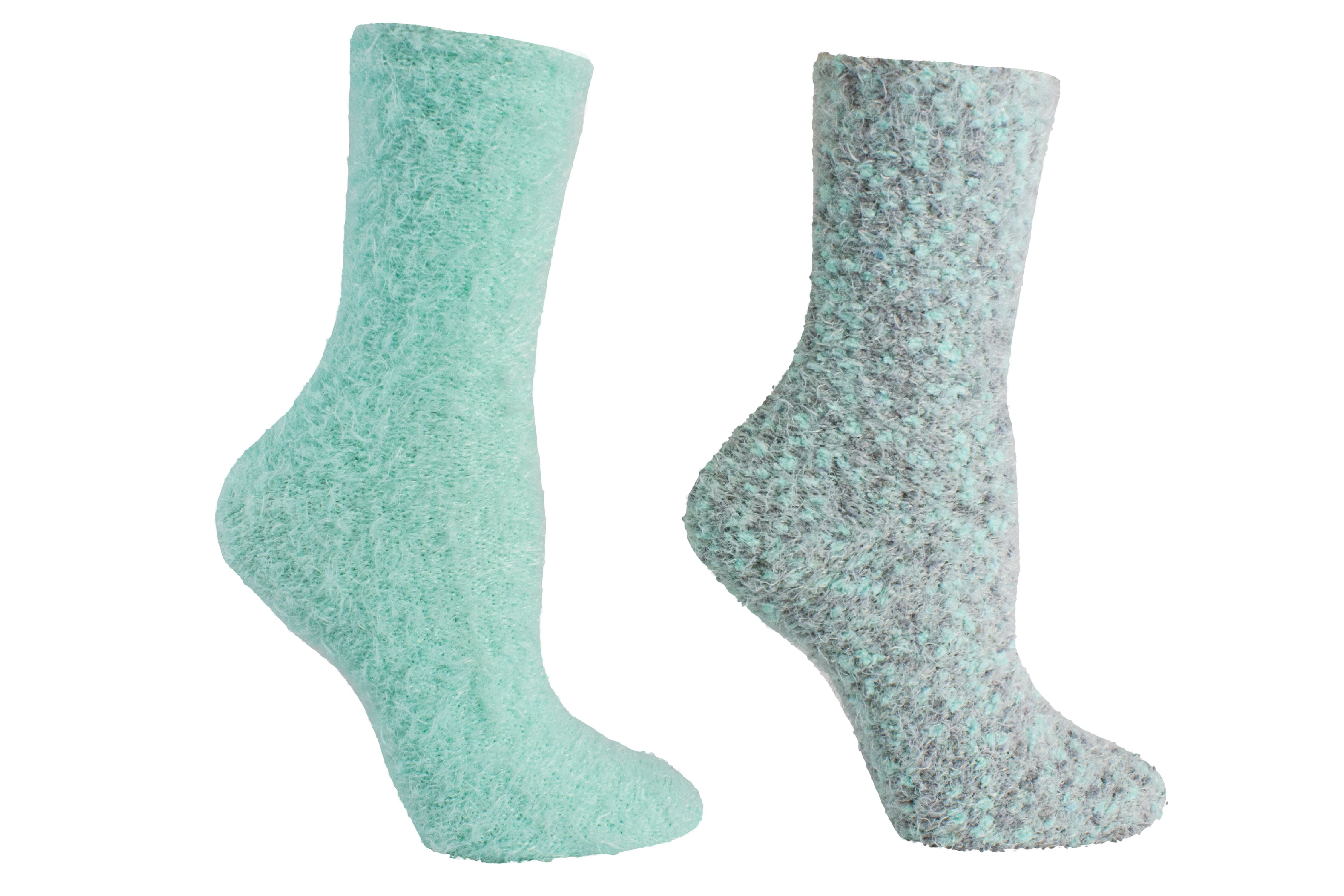 2 Pair Pack Fuzzy Lavender Infused Slipper Socks Seafoam, One Size