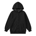 thumbnail image 7 of LUGOGNE Kids Girls Button Down Hooded Sweatshirt Jacket Casual Long Sleeve Hoodie Coat with Pockets Black,11-12 Years, 7 of 7