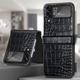 thumbnail image 1 of SaniMore for Samsung Galaxy Z Flip 4 6.7" 2022 Case, Crocodile Texture PU Leather Hinge Protection Wear-resistant Vintage Folding Shell Shockproof Drop-resistant, Black, 1 of 12