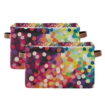 Yayeee 2 Pack Canvas Storage Basket with Handles for Shelves Fabric Bins Closet Organizer, Green Colorful Circles