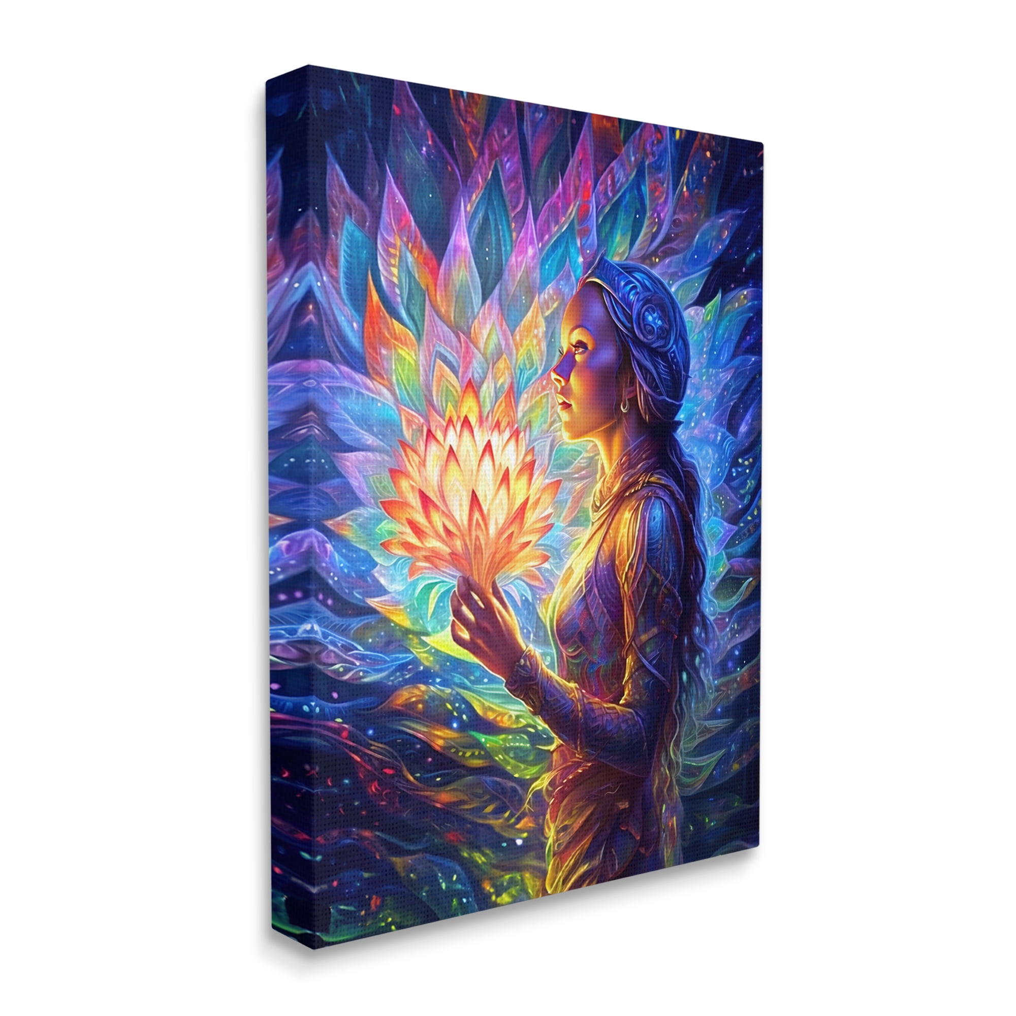 Stupell Industries Woman & Lotus Fractals Botanical & Floral Painting Gallery Wrapped Canvas Art Print Wall Art, 36 x 48