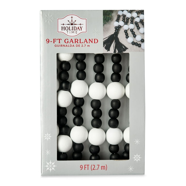 Holiday Time Wood Bead Garland, Black and White, 12
