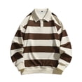 thumbnail image 2 of Mens Polo Shirts Retro Long Sleeve Lapel Striped Loose Casual Male Tees, 2 of 8