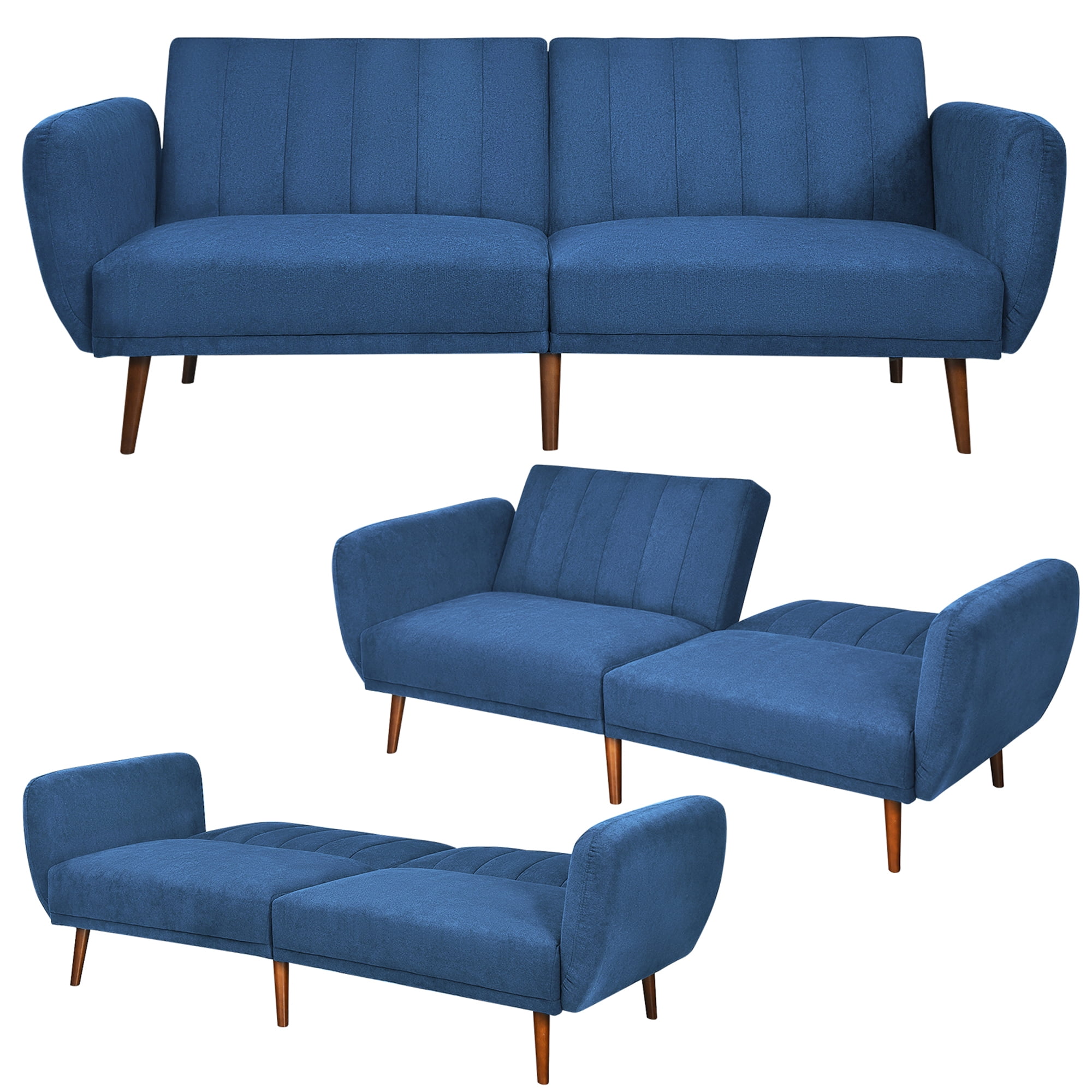 Gymax Modern Sofa Bed Convertible Futon Sofa w/ 3-Level Adjustable Angle Function Navy