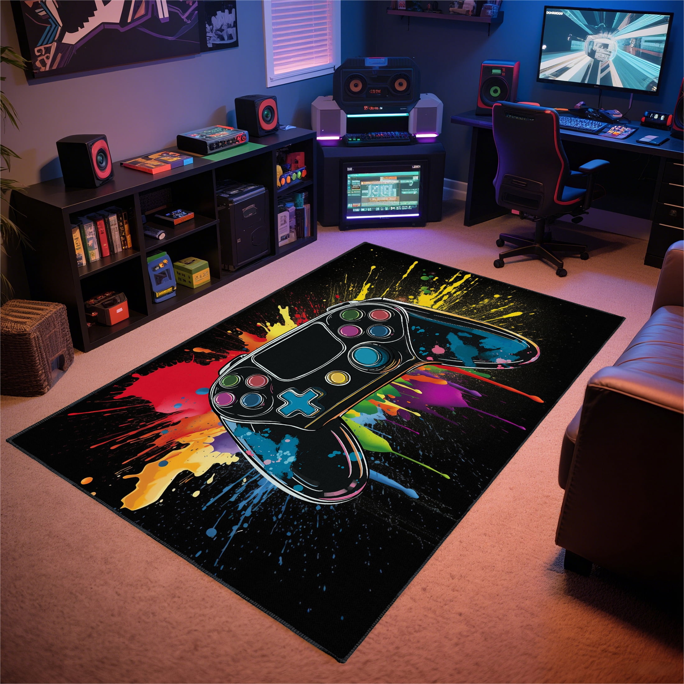 Gaming Rug for Room,3x5 ft Non-Slip Cool Gamer Rugs for Bedroom Livingroom and Game Room Decor