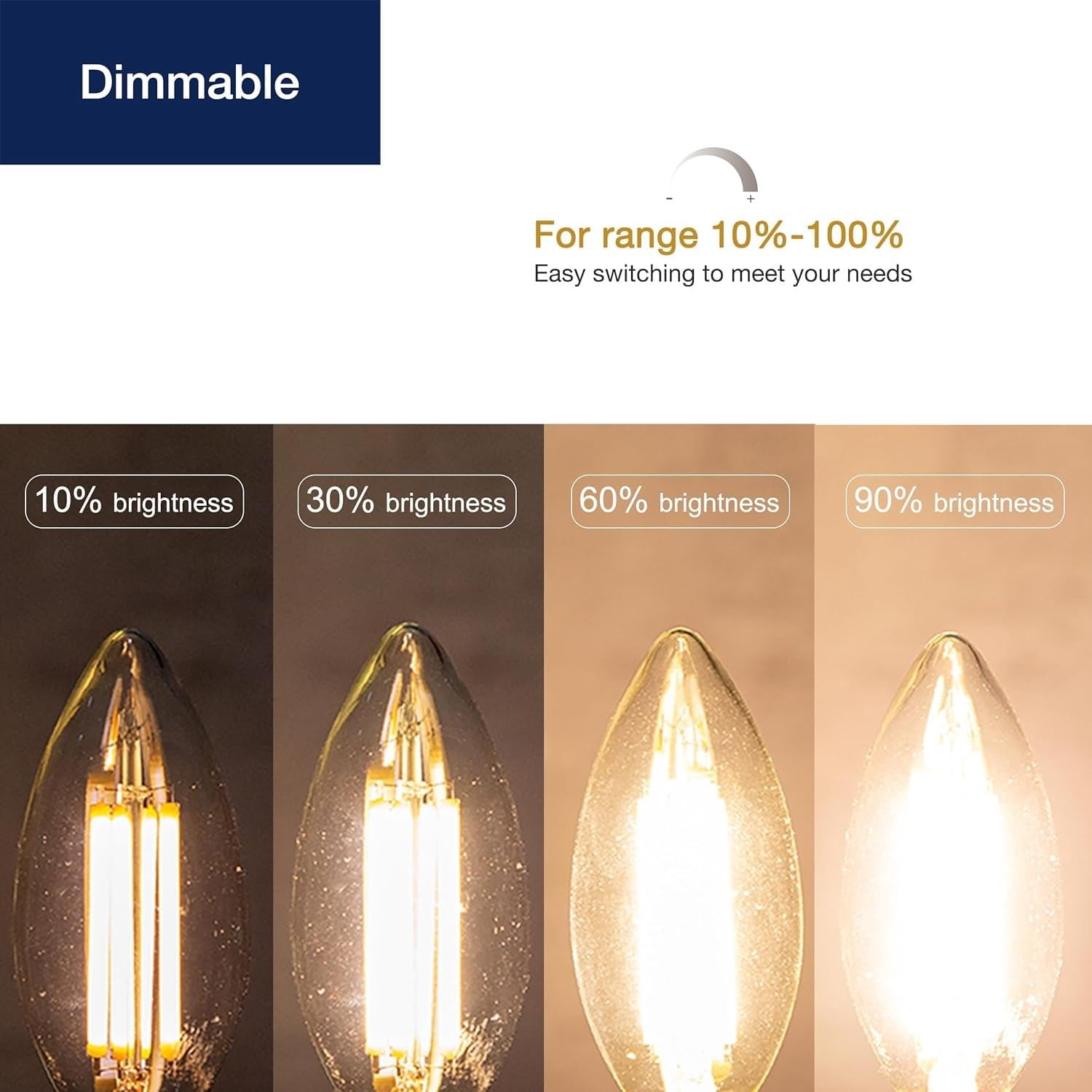 Diodesy- Pack of 4 LED5B11/30K/FIL/E12/3 LED Chandelier Filament Light Bulb, Fully Compatible Dimming, 5W (60 Watts Equiv), 3000K Soft White, Dimmable, 500 Lumens, B11 for Ceiling Fan Lights/Pendant