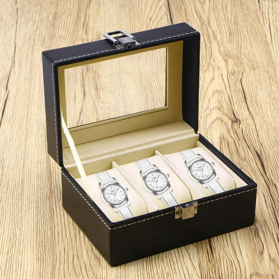 ORDDIART 1Set Rectangular Pu Leather Watch Box for Men with Storage Display Lockable Organizer Black 15.7x11x8in