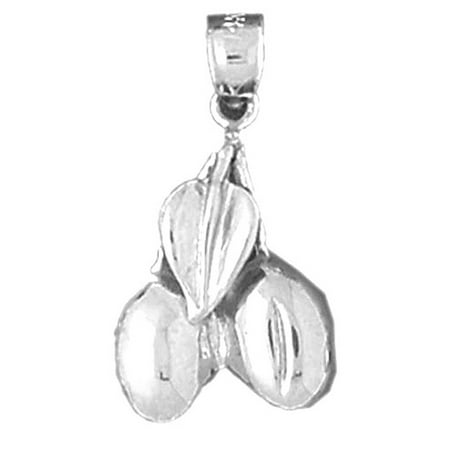 18K White Gold 3D Cherries Pendant - 25 mm