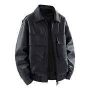 M-4X Plus Size Leather Jackets for Men Big & Tall Zip Up Coats with Pockets and Collared Long Sleeve Solid Color Thermal Motorcycle Jacket & Coat