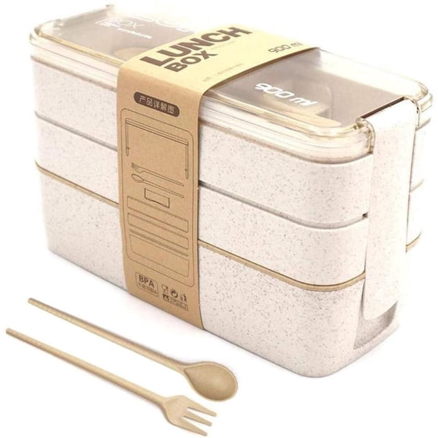 Fiambrera para adultos sin BPA, fiambrera biodegradable de 3 compartimentos, recipiente para preparar comidas de estilo japonés