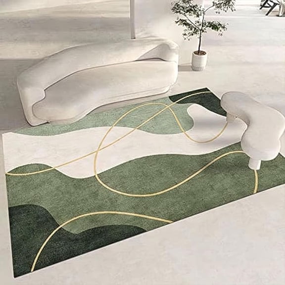 Simple Geometric Matcha Green Area Rug, Modern Little Fresh Indoor Non Slip Print Rugs, Machine Washable Durable Carpet for Room Sofa Living Room Mat Bedroom Home Decor 5 x 8ft