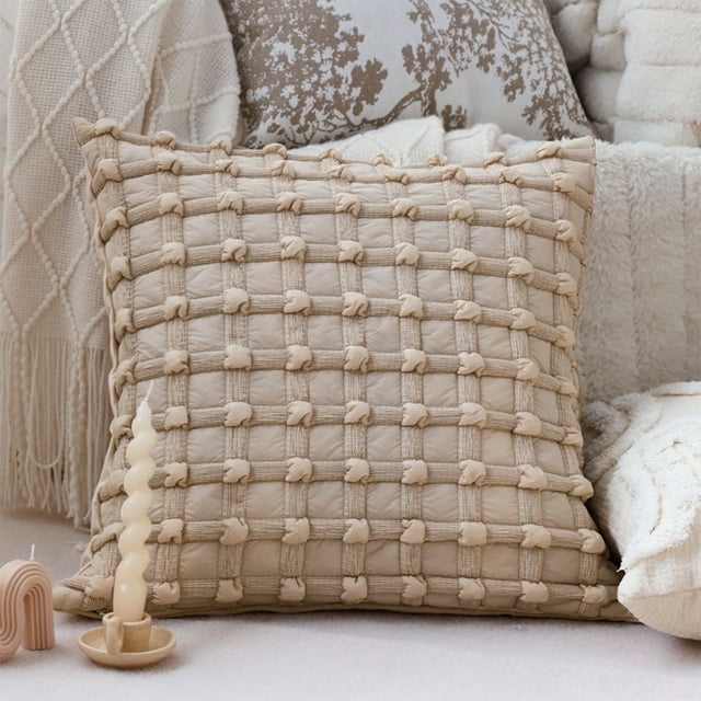 Oliegs Heated Blanket Square Pillow Cover 17.7x17.7 Inch. Beige Checked Pattern. Soft And Cushy Suitable For Couch Sofa Bed Chair. Enhances Home Look With Its Attractive Plaid Design. Chocolate