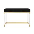 thumbnail image 2 of Maximo Black Gold Writing Desk - High Gloss Finish, Acrylic Leg, Stainless Steel Base, 2 Drawers, 2 of 9
