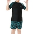 thumbnail image 3 of RMGVDSD Boys' Swimwear Plus Size Boys Rash Guard Swimsuits Set 2 Piece Short Sleeve Swim Shirts Quick Dry Bathing Suits With Trunks Summer Hawaii Swimwear For 9-10 Years, 3 of 5
