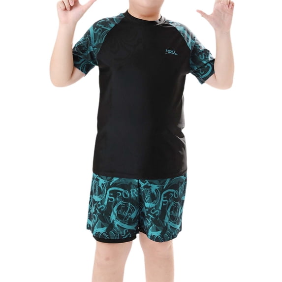Shadoumai Boy Swim Cartoon Print Beach Swimwear Boys Two Piece Swim Set Swim Lessons Bathing Suit for Kids