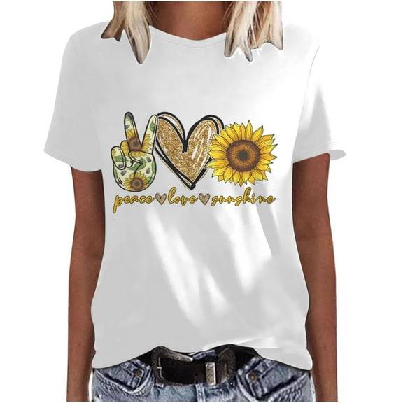 Babysbule Women's Tops Women Crewneck Coffer Print T-Shirts Print Tees Short Sleeve T-Shirt Blouse Tops