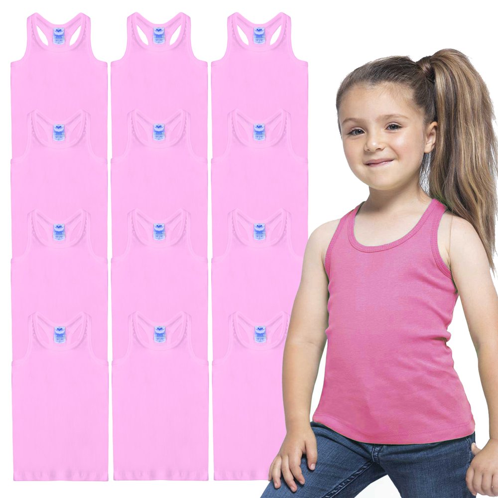 Basico 12 Pack Toddler Tank Tops Girls Pink Tank Top Pack Racerback