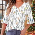 thumbnail image 2 of YUGYXL Color Block Knit Top for Women V Neck 3/4 Sleeve Blouses Casual Loose Fit Fall Winter Tunic Pullover A White XXL, 2 of 7