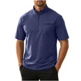 thumbnail image 3 of Men's Solid Short Sleeve Stand Collar Half Zip Outdoor Casual Sports Top Shirt Moisture Wicking Quick Dry UPF 50 Sun Protection Breathable Travel Gym Hiking Polo | JASKFLY,Navy M, 3 of 7