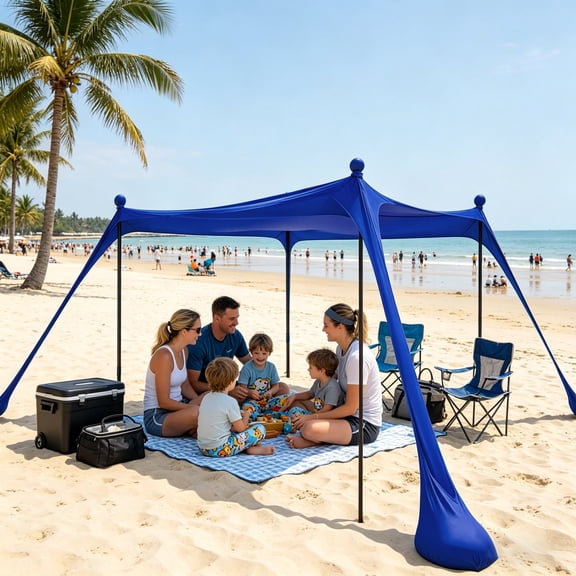 Beach Tent Sun Shelter, 10 x 10 FT Beach Shade UPF50 Protection, Easy Pop Up Beach Canopy with 4 Stability Poles, Outdoor Shade for Camping Trips, Fishing, Backyard Fun Picnic
