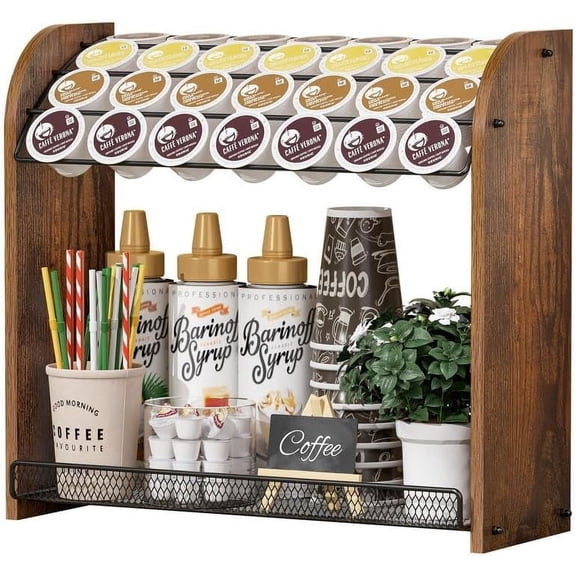 K Cup Holder - 2-Tier K Cup Organizer, Metal Coffee Pod Holder for Counter, Easy Assembly (Rustic Brown)
