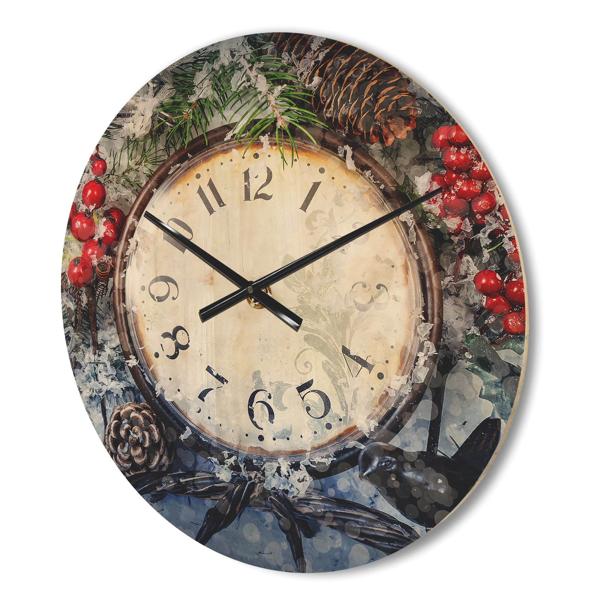 Designart 'Christmas Atmosphere Over Clock' Rustic Wood Wall Clock