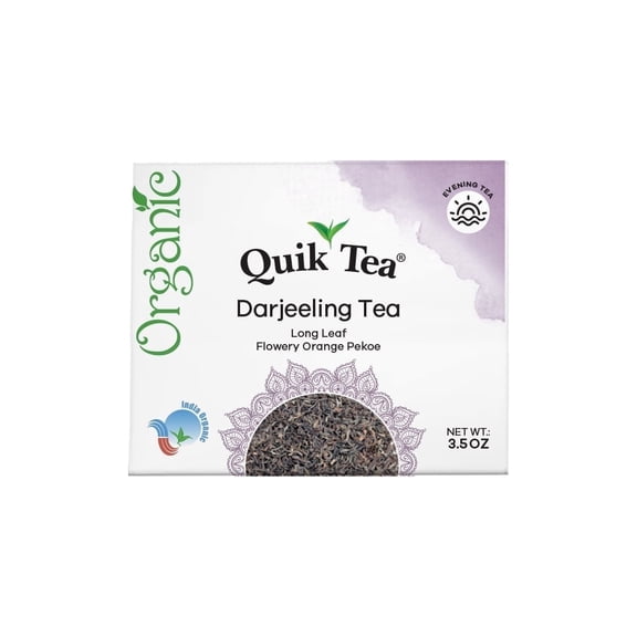 QuikTea Organic Assam Darjeeling Long Leaf Tea | Single Box 7.93 oz (225 Grams) | Blend of selected Long Leaf teas from Assam and Fragrant Darjeeling teas, Kosher