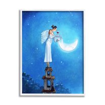 Angel Pouring Moon Cityscape Landscape Painting White Framed Art Print Wall Art