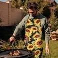 thumbnail image 4 of Black Green Leaf Sunflower Pattern Apron-Garden Aprons for Women with Pockets-Cotton Linen Waterproof Kitchen Cooking Gardening Aprons Adjustable for Kitchen,Cooking,BBQ and Salon 33x27 Inch, 4 of 7