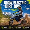 thumbnail image 2 of IVFJFV 500W Electric Dirt Bike for Kids,Up to 17.4MPH & 23.6 Miles,Two Speed Modes, Front & Rear Suspension,Mechanical Disc Brakes, 165 LBS,Beginner-Friendly Handle, All-Terrain,BLUE, 2 of 8
