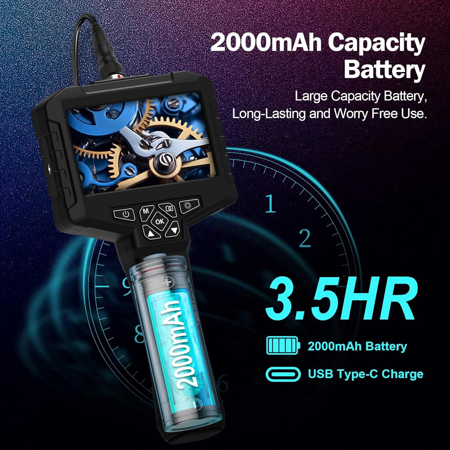Binazon Dual Lens Borescope Camera With 32GB Card, Industrial Endoscope, 4.3" LCD Screen, 16.5ft 2000mAh