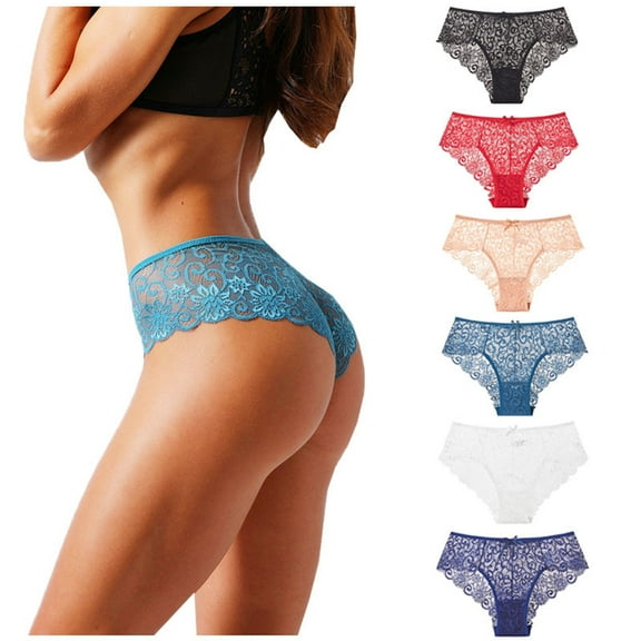 Womens Sexy Lace Breathable Underwear Invisible Seamless Bikini Lace Underwear Silky Comfy Lace Briefs Panties Pack of 6